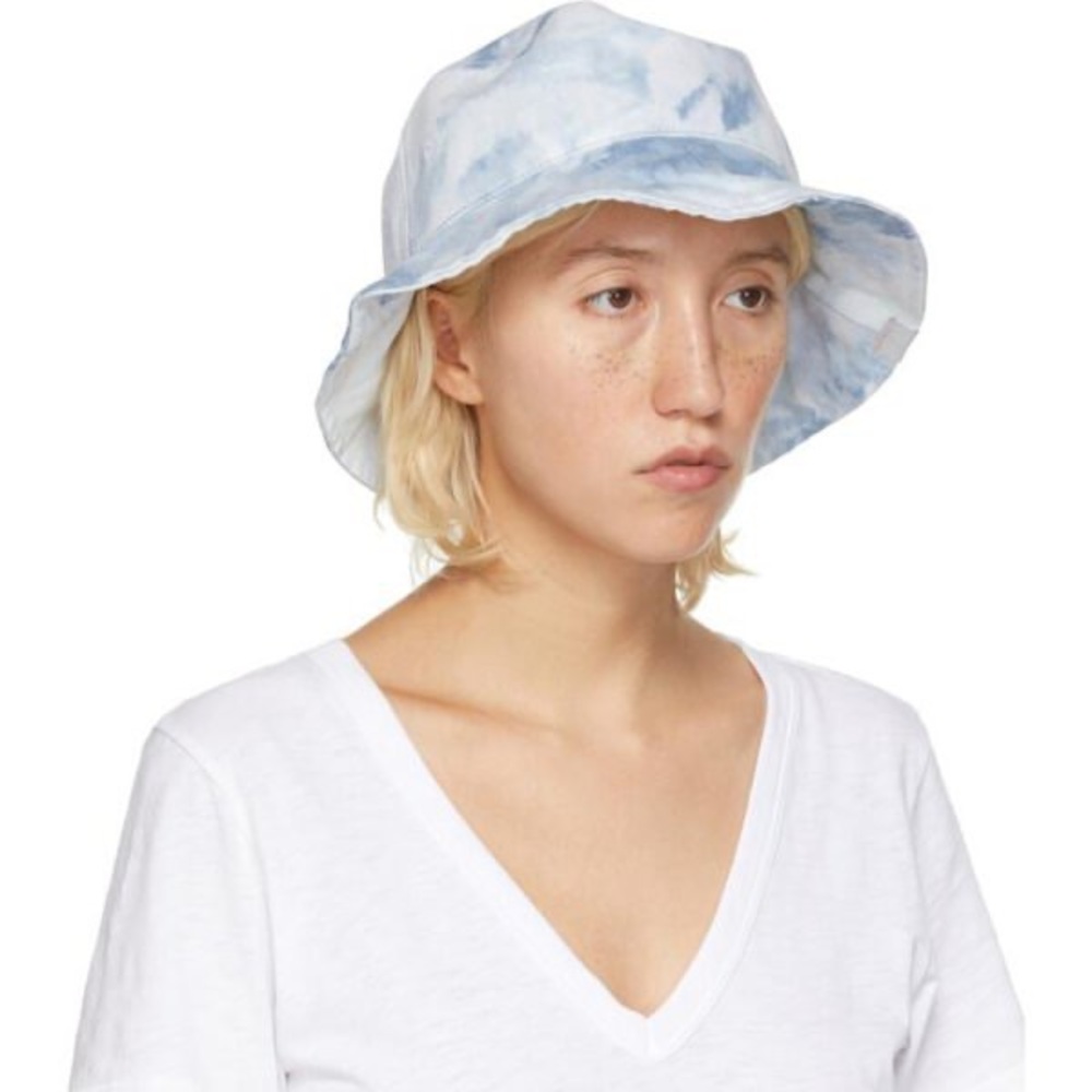 Rag and Bone White and Blue Tie Dye Denim Canvas Bucket Hat